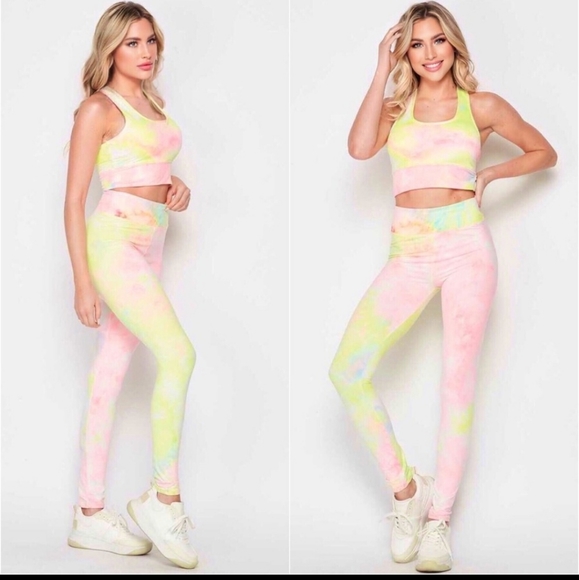 Neon tie-dyed buttery soft yoga - activewear. Set padded bra L\ XL - Picture 4 of 4